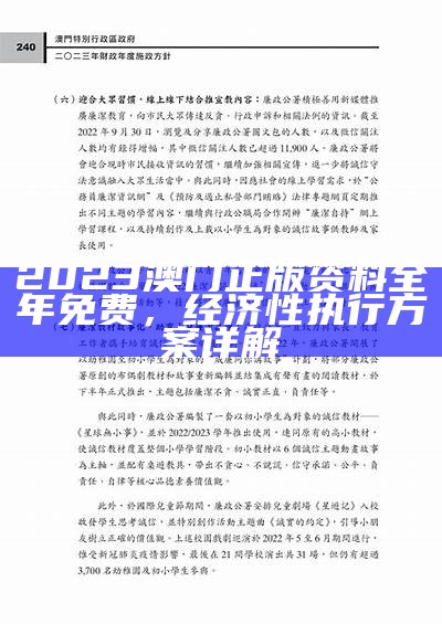 2023澳门正版资料全年免费，经济性执行方案详解